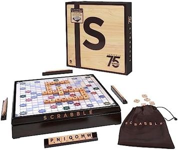 Scrabble Board Game, Premium 75th Anniversary Edition, English Version, Family Board Game for Kids and Adults, Rotating Wooden Board, Wooden Letter Tiles, Two Ways to Play, 2-4 Players, HPK85