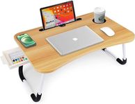 Rylan Study Table Foldable Wooden Laptop Bed Tray Table, Multifunction Lap Tablet Desk with Cup Holder, Perfect for Eating Breakfast, Reading Book, Working, Watching Movie On Bed(Wooden)