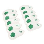 Golf Club Head Covers, 10 PCS Golf Iron Covers Four Leaf Clover Pattern PU Waterproof Delicate Golf Iron Covers Set for Most Clubs (White)