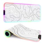 ITNRSIIET RGB Gaming Mouse Pad, Full Desk XL Extended Large Gaming Mousepad, 12 Lighting Modes, 30% Thicker, Big LED Desk Mat for Keyboard Computer Men Gamers, 32" x 12", Topographic Contour White