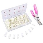 Natural False Nails, 500 PCS Oval French Acrylic Style Fake Nails Tips, Artificial Fake Nails With Box and False Nail Clipper for Women Girls (10 Sizes)