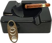 Large Cigar Ashtray Outdoor Ash Tray – 8.5 inch Big Ceramic Ashtrays Black Glossy Cigar for Indoor, Outdoor, Table, Patio, Home, Office Use – Cigar Accessories Luxury Gift Set for Men and Women