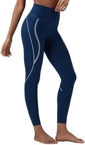 BALEAF Freeleaf Broadway High Waisted Leggings for Women, 25" Dance Yoga Workout Running Athletic Contrast Stripe Tummy Control Soft Pants with Pockets, Navy Blue L