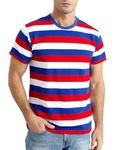 Funny World Men's Cotton Striped T-Shirt Crew Neck Short Sleeves Basic Casual Top, Red White and Blue Striped, X-Large