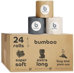Bumboo Toilet Roll 24 Pack | Wrapped Toilet Paper 3 ply, 300 Sheets | Made from Bamboo and Tree fibres| Plastic-Free, Soft, Strong, Eco-Friendly & Biodegradable Toilet Tissue