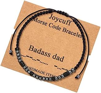 JoycuFF Badass Dad Morse Code Bracelets for Men Dad Father Birthday Christmas Jewelry Gifts Cord Wrap Black Stone Beads Strand Warp Bracelets