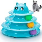 Vealind Pet Interactive Fun Roller Exerciser 3 Level Cat Teaser Ball Toy with 3 Colorful Balls(Blue)