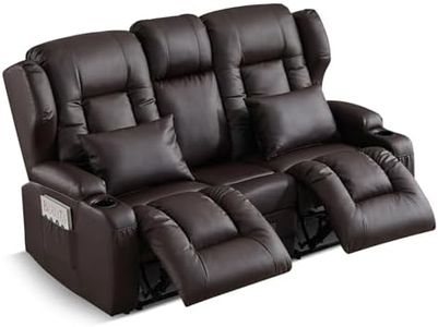SAMERY RV Loveseat Recliner Sofa, Manual Reclining Loveseat with Console, 2 Seat Recliner Sofa Chair for Living Room RV Theater Love Seat with Cup Holders/Pockets/Pillows