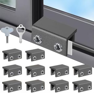 Window Locks,(10 Sets) Sliding Window Locks with Key,Window Locks Security for Up and Down Windows,Adjustable Aluminum Window Stopper,Easv to Install Vertical Window AC Unit Security Lock (Grey)