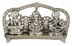 Rastogi Handicrafts Silver Plated Laxmi Ganesh Saraswati Statue- Idol Fine Carving Figure Hindu Puja Mandir Decorative