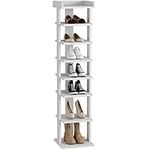 HOMEFORT 7-Tier Shoe Rack, Entryway Shoe Tower,Vertical Shoe Organizer, Wooden Shoe Storage Stand (White)