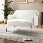 HULALAHOME Velvet Loveseat Sofa, Modern Loveseat Couch with Golden Metal Legs Club Two-Seat Sofa, Living Room Upholstered Tufted Velvet 2 Seater Sofa Chairs for Apartment Small Spaces,Ivory