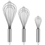 TEEVEA (Upgraded) 3 Pack Very Sturdy Kitchen Silicone Whisk Balloon Wire Whisk Set Egg Beater for Blending Whisking Beating Stirring Cooking Baking