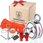 Gerguirry Double Sided Magnet Fishing Kit - 1200 lbs(544KG) Heavy Duty Neodymium Magnet N52 - Includes Grappling Hook,100 Feet Rope, Adhesive Tape, Gloves