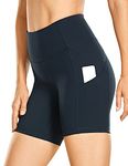 CRZ YOGA Womens Naked Feeling Light 6'' Cycling Shorts - High Waisted Gym Running Workout Spandex Tummy Control Shorts Pockets True Navy 8