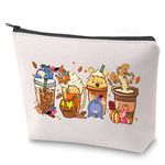 ZJXHPO Pooh Bear Cosmetic Bag Cartoon Coffee Cup Makeup Bag with Zipper Cartoon Bear Donkey Pig Tiger Coffee Cup Toiletry Bag (C-Pooh Cup)