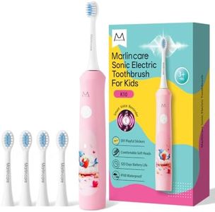Marlincare Kids Electric Toothbrush with Voice Encourage Make Brushing Fun, Rechargeable Sonic Children Toothbrush Soft Bristles, 120 Days Battery Life, Smart Timer, IPX8 Waterproof, for ages 3+, Pink