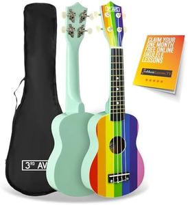 3rd Avenue Soprano Ukulele Beginner 21 Inch 4 Nylon Strings with Free Uke Bag - Rainbow - FREE 1 Month Online Lessons