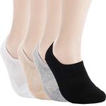 Pro Mountain No Show Socks - Athletic Cushion Cotton Sport Footies For Women Men (M(US Women Shoe 7.5~9.5 = Men 6.5~8.5, size10), Black White Grey Beige assorted 1each total 4 pairs Pack M size)