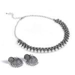 Paradise Jewels Trendy Oxidised Silver Jewellery Adjustable Choker Set with Earrings for Women & Girls Designer Choker Necklace Set With Jhumkies (GSN08)