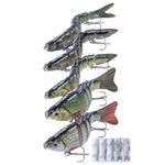 Goture Fishing Lures for Freshwater and Saltwater, 5pcs Lifelike Multi Jointed Swimbait, Slow Sinking Bass Fishing Lure, Fishing Bait with Tackle Box for Bass, Pike, Muskie, Trout, Walleye, Catfish