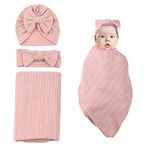 35"x33" Newborn Swaddle Blanket with Headband Set Wheat Pattern Swaddle Wrap Receiving Blanket for Baby Boy Girls Sleeping Bag (Pink)