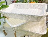 3 Packs SOLAPOLLO Poly Wicker Bread Basket,Rectangle Bread Basket,Rectangular Wicker Display Baskets for Kitchen Storage,Food Display Baskets for Tabletop(White)