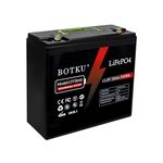 BOTKU 12V 20Ah Lithium LiFePO4 Deep Cycle Battery, 3000+ Cycle Rechargeable Lithium Iron Phosphate Battery for Solar, Fish Finder, Marine, Outdoor Camping, Off-Grid Applications with 20A BMS