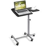 COSTWAY Mobile Laptop Table, Height Adjustable Overbed C-shaped Tray Table with Lockable Casters & Tilting Top, Rolling Sit Stand Computer Desk Study Workstation for Home Office Bedroom (Black)