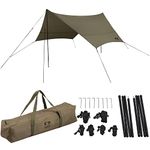 Iris Ohyama HT-440 Camping Equipment, Outdoor Tarp, Hexa Tarp, Safe for Beginners, High Water Resistance, Mesh, Reflective Material, Cord Slider Khaki