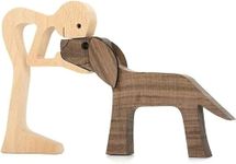 Handmade Wooden Statue, Puppy Wooden Carving Ornaments, Heart-warming Gift for Dog Lover, Craft Figurine Wood Small Decorations for Home,Office,Living Room (C - Men+dog)