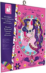 Janod - Coffret Mosaïques en Mousse Poneys et Licornes - les Ateliers du Calme - Kit Loisir Créatif Enfant - Apprentissage Motricité Fine et Concentration - dès 5 ans, J07957