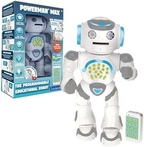 LEXiBOOK Powerman Max - Remote Control Walking Talking Toy Robot STEM Programmable Dances Sings Telling 10,000 Stories 300+ Learning Quiz Shooting Discs and Voice Repeat for Kids 4+ - ROB80EN, White