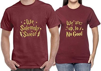 We Solemnly Swear We are Up to No Good Wizard T-Shirt Couple Matching tees - Halloween Tee Tops - Movie Shirts (Garnet)