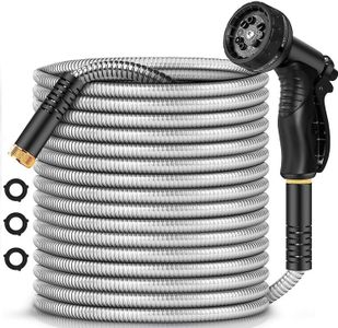 Garden Hose Metal 100FT, Stainless Steel Heavy Duty Water Hose with 10 Function Nozzle, No-Kink, Tough & Flexible, Sturdy and Lightweight, Rust Proof for Yard, Outdoor, RV