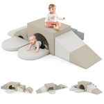 OLAKIDS Toddler Climbing Toys Indoor, 8 Pieces Baby Foam Blocks Soft Play Set with PU Leather, Kids Climb Crawling Activity Gym Playground for 1+ Years (Gray)