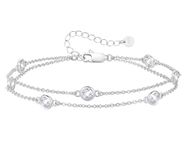 LOUISA SECRET Birthstone Bracelets for Women Girls, 925 Sterling Silver Charm Link Double Strand Bracelet, Birthday Anniversary Christmas Jewelry Gifts for Wife Girlfriend Mother Daughter her (Silver-04-Apr)