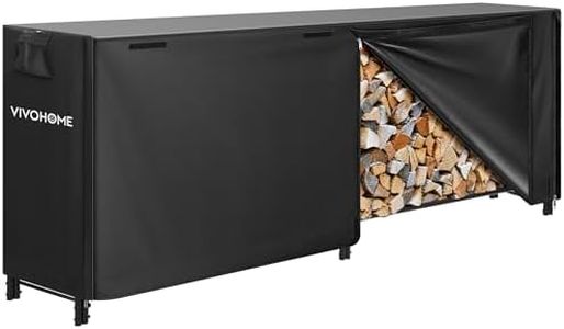 VIVOHOME 8ft Heavy Duty Indoor Outdoor Firewood Storage Log Rack with Cover Combo Set Black