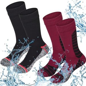 Jeyiour 2 Pairs Waterproof Socks Unisex Waterproof Breathable Socks Outdoor Skiing Hiking Wading Fishing Socks for Men Women, Red Black