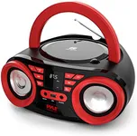 Pyle Portable CD Player Bluetooth Boombox Speaker - AM/FM Stereo Radio & Audio Sound, Supports CD-R-RW/MP3/WMA, USB, AUX, Headphone, LED Display, AC/Battery Powered, Red Black - PHCD22.5