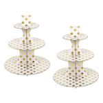 PYGHAP 2PCS Cake Stand Cardboard White 3 Tier Cupcake Stand Dessert Holder Cardboard Golden Dots Round Tower Cardboard Cake Stands for Afternoon Tea, Birthday, Party, Baby Showers