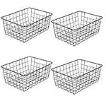 LeleCAT Wire Baskets with Handles, Wire Storage Organizer Baskets, Household Refrigerator for Cabinets, Pantry, Closets, Bedrooms - Set of 4（Black)