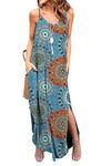 Zilcremo Women Summer Casual Dress Floral Loose Boho Dresses Cami Maxi Dresses with Pockets Bluefloral M