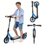 FREEDARE Kick Scooter for Kids 8-12, 200mm Big Wheels Foldable Scooter for Teens and Adults, 4 Adjustable Height, Front Suspension, 2 Wheels Scooter Blue
