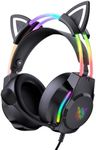 ONITOON Gaming Headset with Microphone, Cat Ears Headphones for PC/PS4/PS5/XBOX/Switch, RGB Backlight & Virtual Surround Sound, Lightweight Over Ear Headphones with Auto-Adjustable Headband