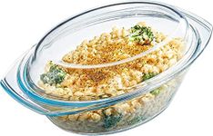 Simax Clear Oval Shaped Glass Casserole with Tight Fitting Lid - Heat, Cold and Shock Proof - Made in Europe - Oven, Freezer and Dishwasher Safe - 3 Quart (Plus 1.4 Quart Lid) Glass Baking Dish