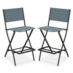 Tangkula Outdoor Barstools Set of 2, Counter Height Folding Bar Chairs with Back and Footrest, Versatile Patio Dining Chairs with Breathable Fabric & Heavy-Duty Metal Frame (2, Bluish-Grey)