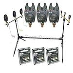 NGT Carp Fishing Rod Pod 3x Black Bite Alarms With Volume Control 3x Indicator Swingers & Rests