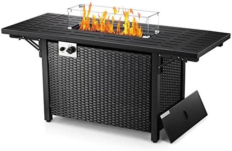 Havato Propane Fire Pit Table,50,000 BTU Gas Fire Pit Table,with Lava Rock,Glass Wind Cover,Imitation Rattan Weave Texture,Quick Auto Ignition Gas Firepit for Outside Picnic Backyard Garden