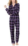 PajamaGram Flannel Pajamas Women - Pajama Set for Women, Black Plaid, MD